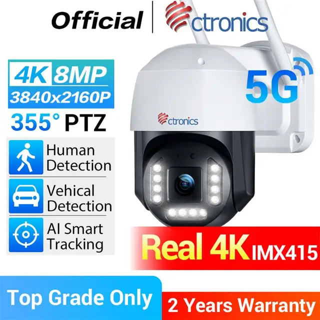 Ctronics réel 4K caméra de Surveillance extérieure 5Ghz Wifi 8MP 3840x2160P couleur Vision nocturne caméra IP de sécurité 360 suivi automatique 1