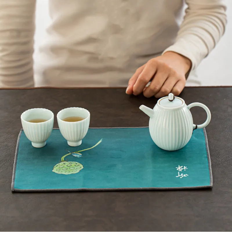Description Picture 6 of itemChinese Painted Flower Pattern Thickened Tea Towel Plush Imitation Deerskin Absorbent Water Rag Tea Napkins Cloth Tea Ceremony