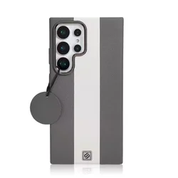 Luxury Double - Colored PU Leather Magnetic Phone Case with Alloy Lens Back and Shockproof Design - Galaxy S25 Ultra (Titanium Gray)