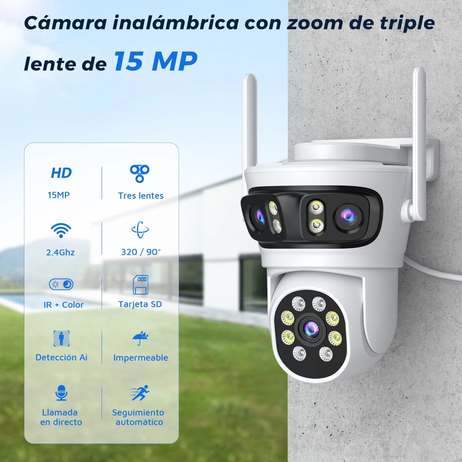 BESDER 15MP Wifi IP Camera PTZ 9MP Three Screen 180° Wide Angle Outdoor Auto Tracking CCTV Security Protection O-Kam Pro 2