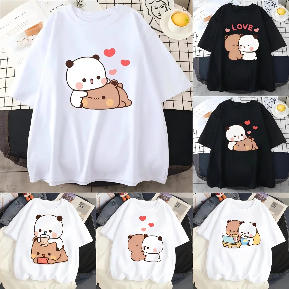 Cute Bear LOVE T Shirt Women Bubu Dudu Couple Tops Tee Summer Short Sleeve Tshirts Female Korean Casual Girl T-shirt Camisetas 1