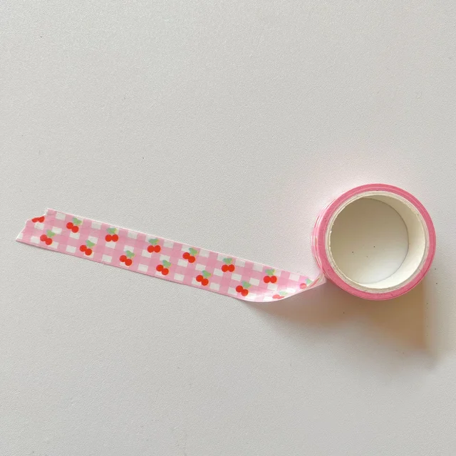 1Pcs Pink Grid Cherry Flower Washi Tape Decorative Adhesive Tape Color Masking Tape For Sticker Scrapbooking DIY Stationery Tape 1Pc D