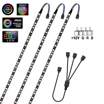 PC 게이머용 RGB LED 스트립 라이트, Aura Sync MSI 미스틱 라이트 마더보드 제어용, 5050 RGB 스트립, 12V 4 핀, LED 테이프 스플리터 케이블