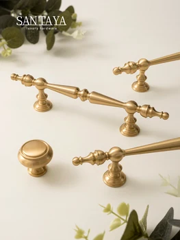 Manopole per cassetti per armadietti da cucina in ottone spazzolato massiccio, per camera da letto, guardaroba, cassettiere, accessori hardware per mobili di lusso 1