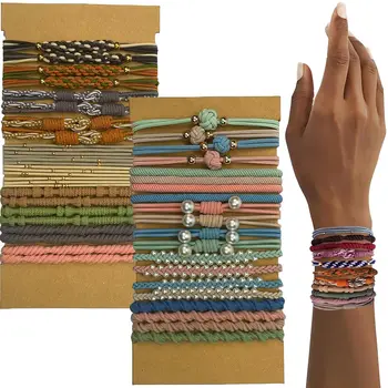 40 Pcs Boho Elastics bracciale fascette per capelli per donne ragazze, 10 stili carino braccialetto fascette per capelli per capelli spessi e capelli sottili, No Damag