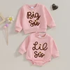 Toddler Kids Baby Girls Sister Matching Outfits Flower Letter Embroidery O-neck Pullover Long Sleeve Rompers/Sweatshirts Clothes 1