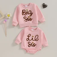 Toddler Kids Baby Girls Sister Matching Outfits Flower Letter Embroidery O-neck Pullover Long Sleeve Rompers/Sweatshirts Clothes 1