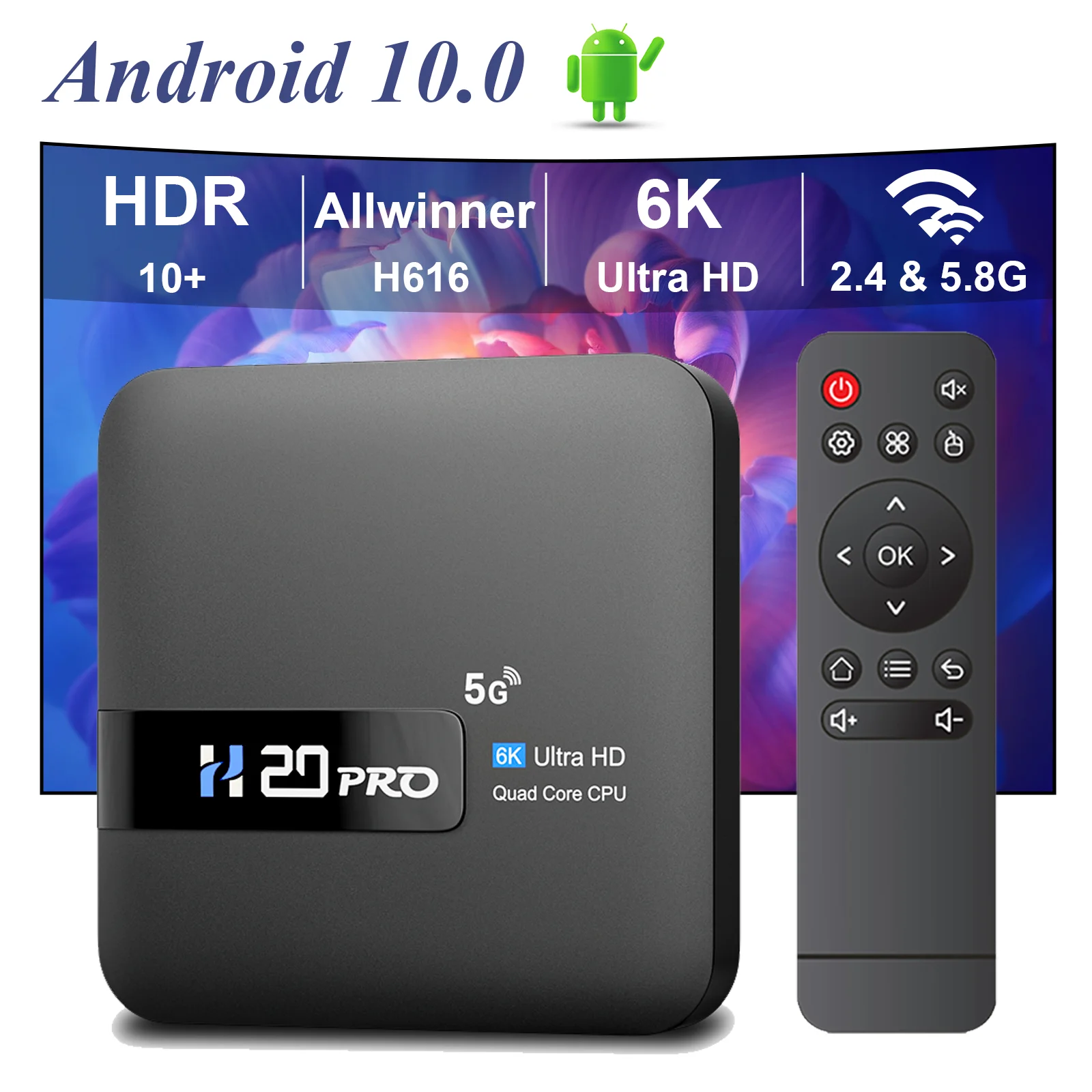 HONGTOP H616 Android 10 TV Box Allwinner Dual Wifi Quad Core TV Box 2GB 16GB Support 4K 6K HD 1080P Video Set Top Box