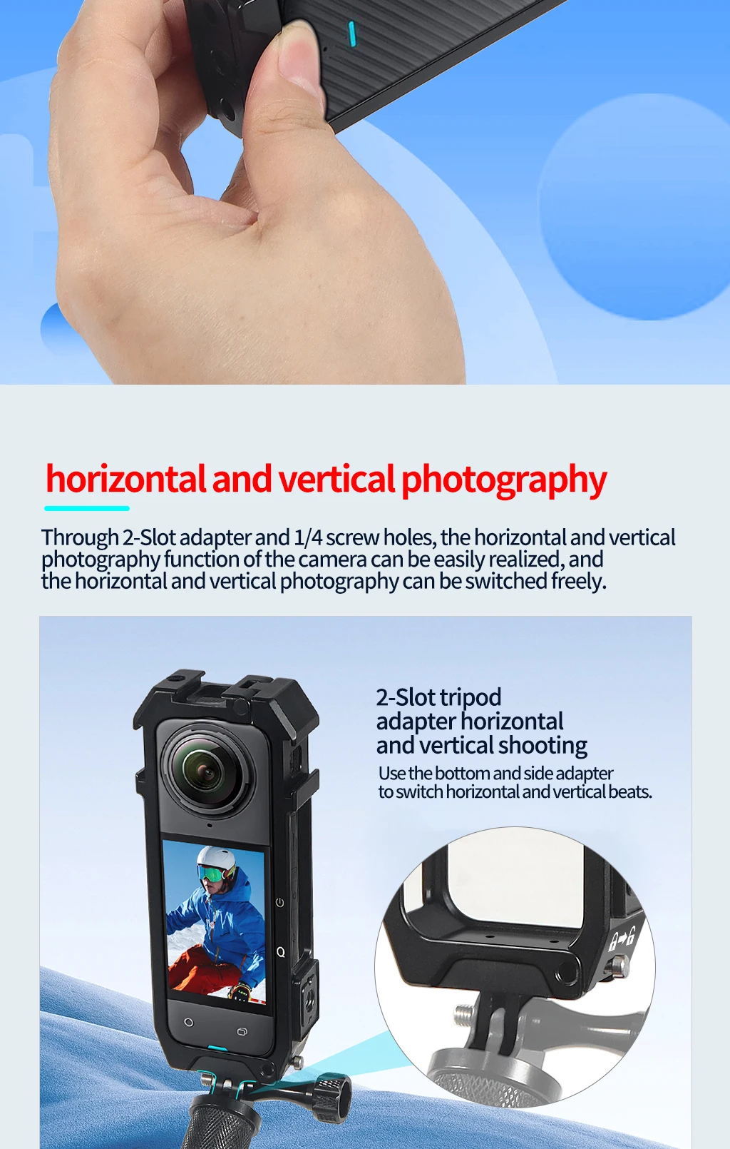 Description Picture 3 of itemX4 Protective Frame Case Quick Mount Cage 1/4 Hole Folding Tripod Adapter Cold Shoe Aluminum Alloy for Insta360 X4 Action Camera