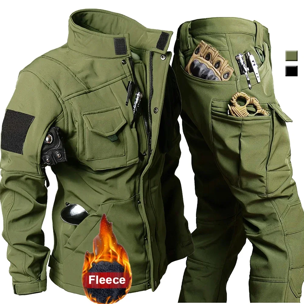 Set termico invernale da uomo giacca e pantaloni da moto tuta abbigliamento militare tattico