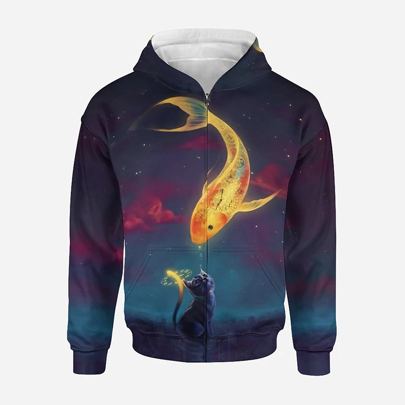 

Cat 3D Cartoon Printed Streetwear Boy Girl Full Zip Sweatshirt Coat Men Women Children Kawaii Harajuku Fashion Zipper Hoodies