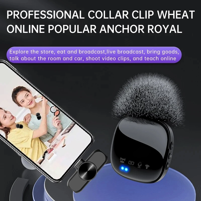 New R8 Wireless Lavalier Microphone Mic for Iphone Android Bluetooth Noise Reduction Recording Karaoke Live Radio Microphone