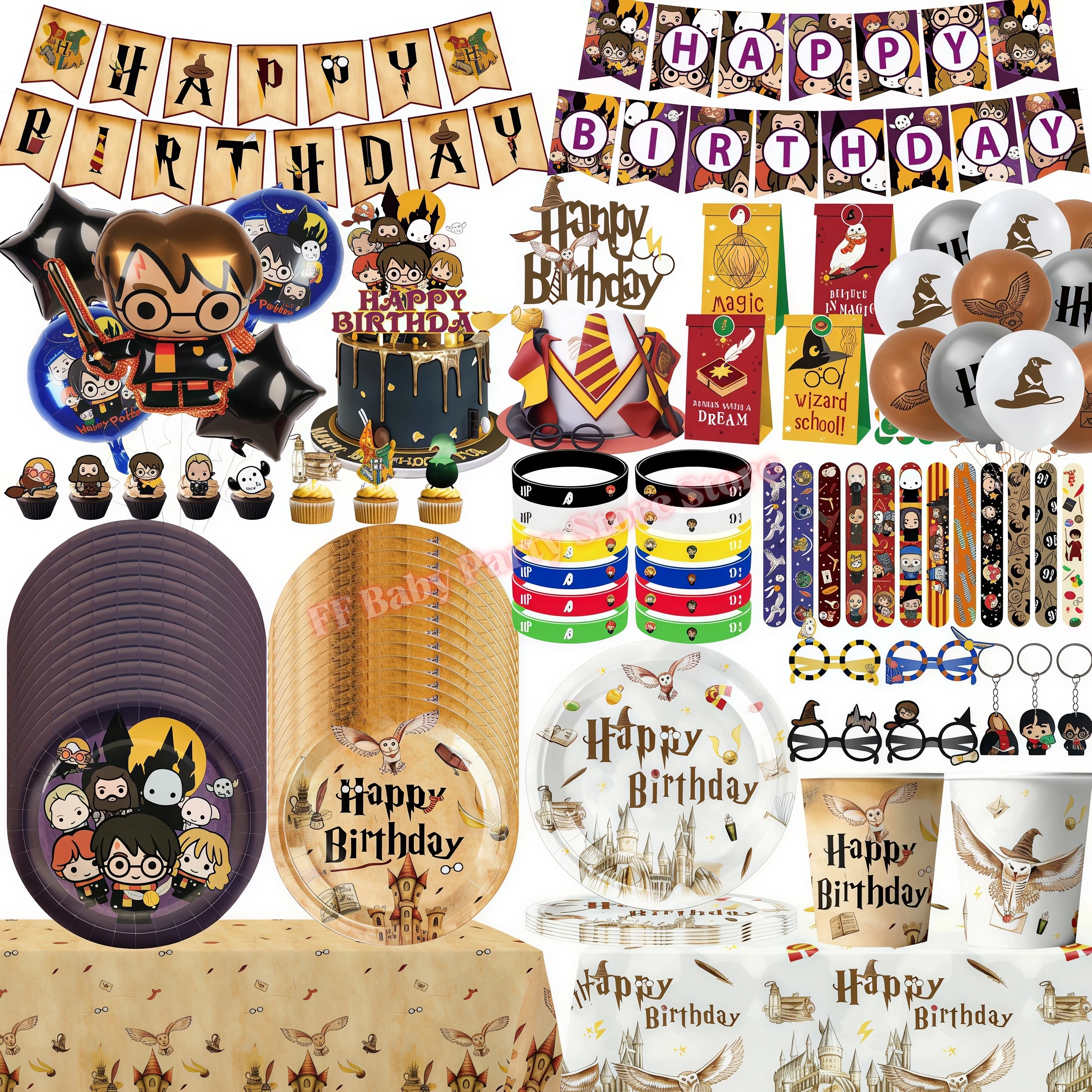 Academy Magics Geburtstagsparty-Dekoration, Harry-Potter-Motiv, Ballon, Teller, Becher, Serviette, Kindergeschenk, Babyparty-Zubehör, Event-Artikel, Souvenir