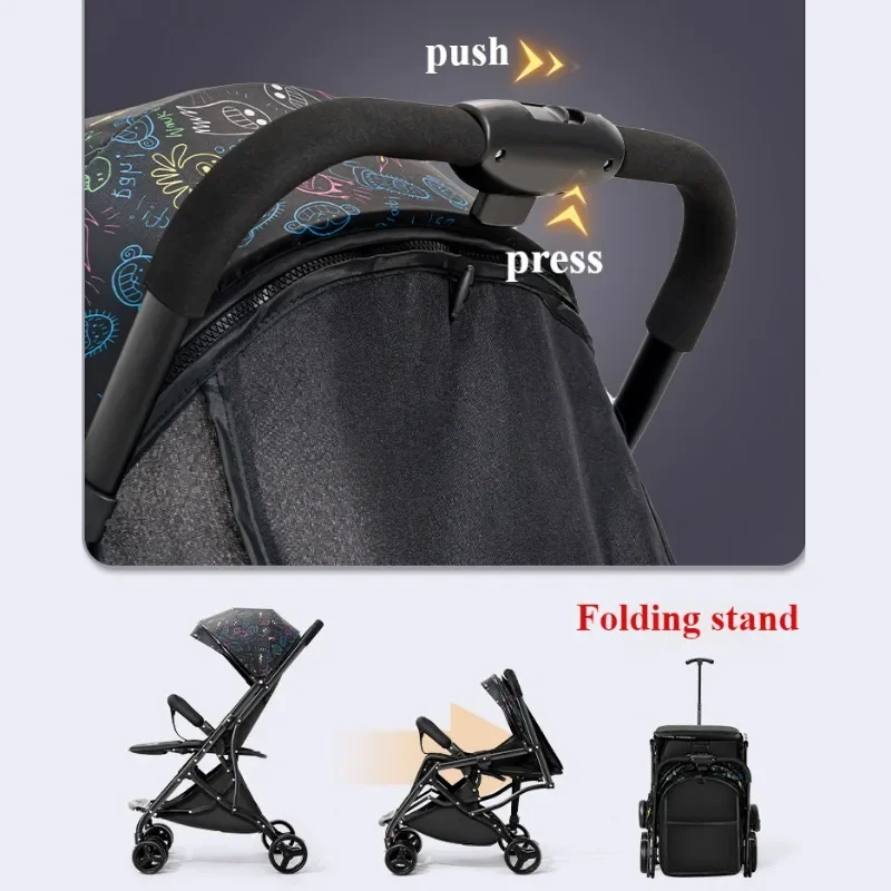 One Click Folding Baby Stroller Can Sit & Lying Foldable Portable Lightweight Baby Strolling Cart Large Space Adjustable Backset 4