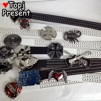 Gothic Lolita Harajuku Punk Men Belts Rivet Women Belt  hip pop Y2K Girl Belt Strap Vintage cross skull bling bling Belt gift