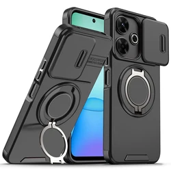 Xiaomi Redmi 13 Enhanced Armor Case with Slide Lens Protection and Magnetic Ring Holder for Redmi 13 4G (LK- black)
