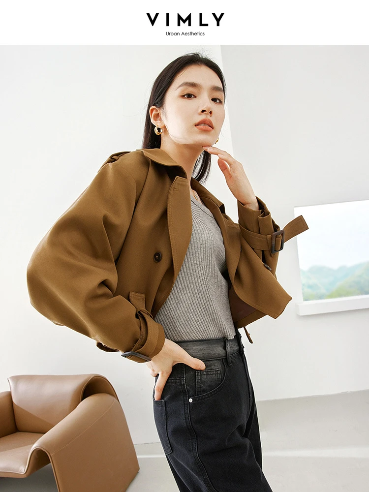 여성용 Vimly 크롭 트렌치 코트, 더블 브레스트 바람막이 노치 칼라, 루즈 긴팔 재킷, 겉옷 16267, 2023 가을