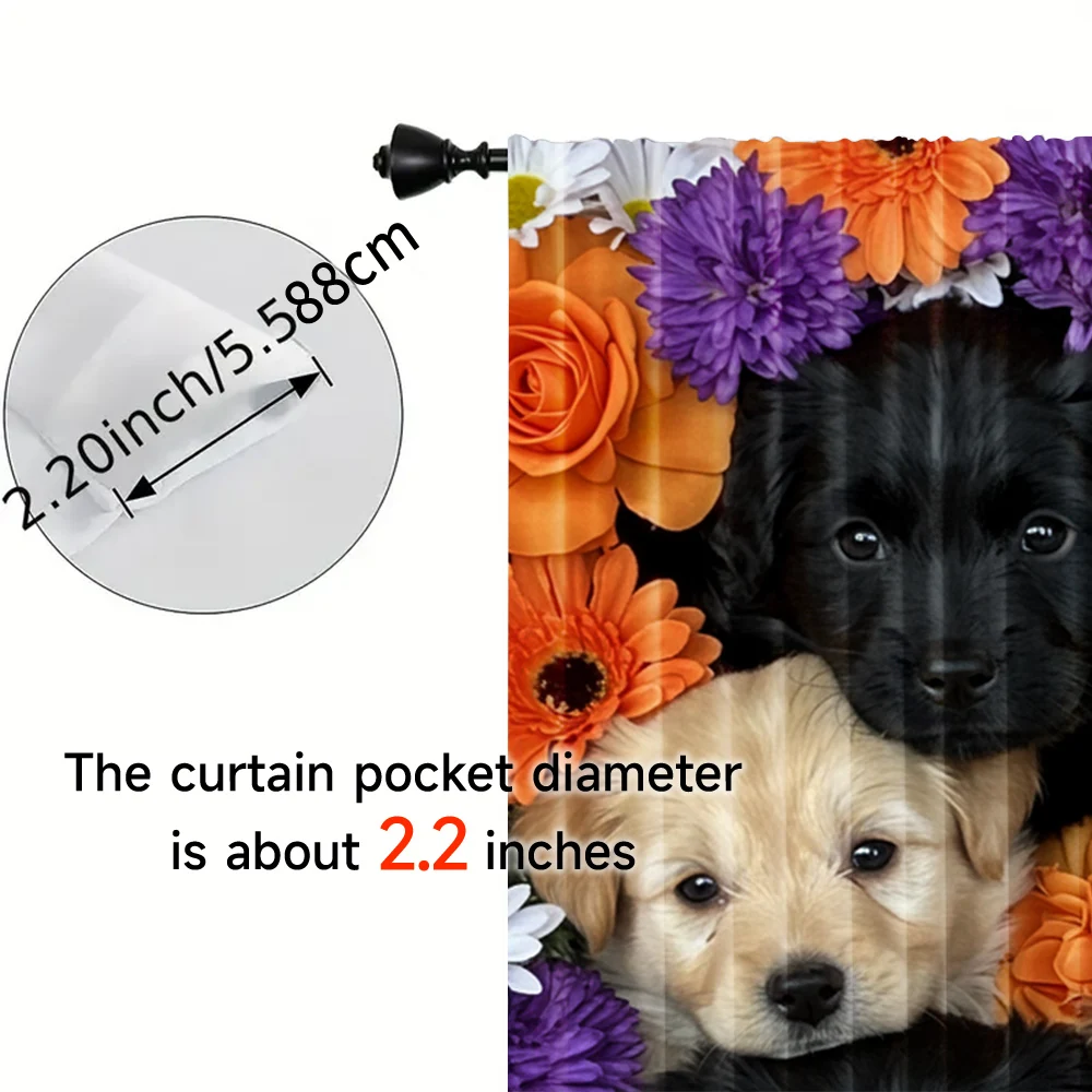 2pcs, spring summer Curtains With cute puppy print Yarn Curtains 100% Polyester Decorations Outdoor Perfect for digital printing 5
