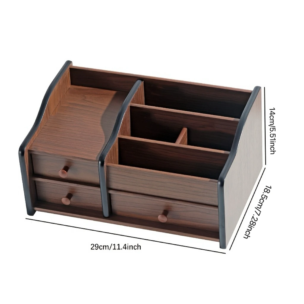 Wooden multi-functional storage box office desktop pen storage living room remote control cosmetics drawer