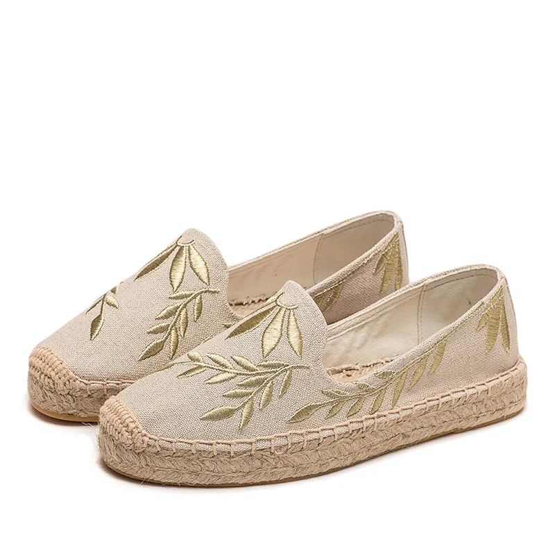 

Shallow Mouth Round Toe Shoes Woman Flats Flax Casual Female Sneakers All-Match Clogs Platform Dress Summer New Linen Comfortabl