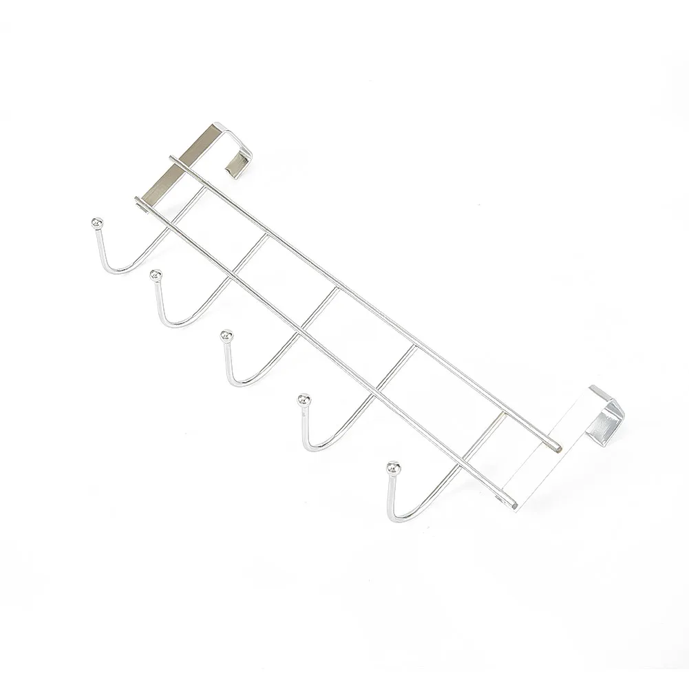 

1pcs 5 Hooks Over The Door Hooks Wash Room Hanger Clothes Towel Storage Holder 24.5 X 9 X 2.5 Cm Stainless Steel