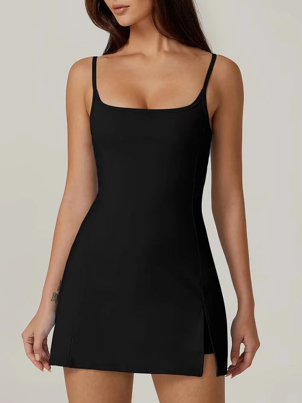 Nadanbao Outdoor Sports Tennis Dress Women Fashion Fitness Sexy Slit Yoga Dress Female Two-Piece Sports Slip Tennis