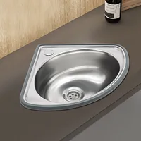 Triangular Bathroom Vessel Sink - 17.32 x 14.57in Countertop Mounted Vanity Sink, Stainless Steel Wall-mounted Basin Set 1