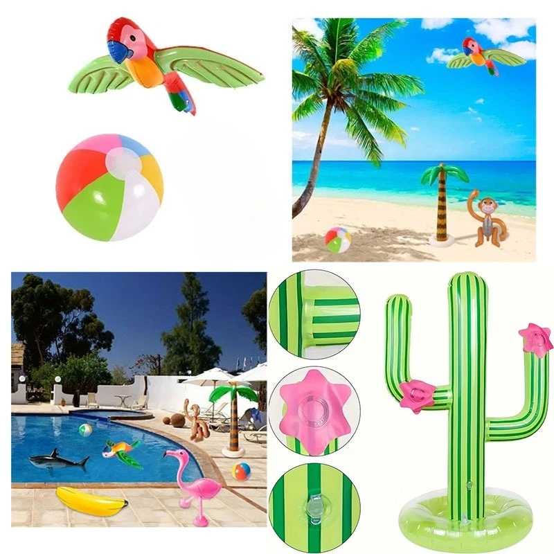 Windproof Inflatable Palm Tree and Parrot Decor Set Essential for Summer Pool Parties Beach Weddings Tropical Theme Events
