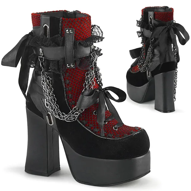Red & Black Platform Gothic Chain Boots