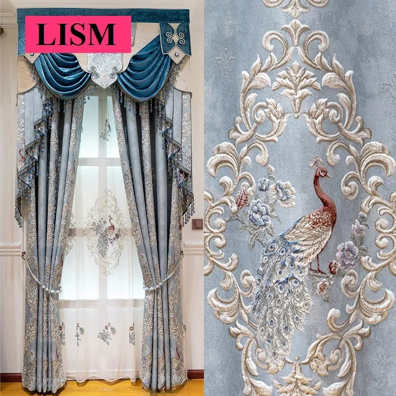 

European Luxury New Precision Jacquard Curtains Living Room Bedroom Balcony Blackout Embossed Decor Custom Valance White Tulle