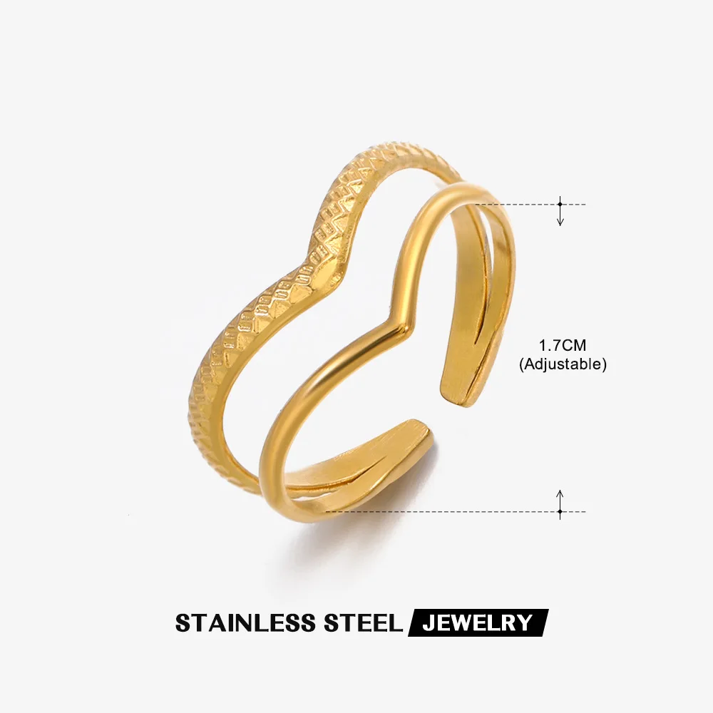 Stainless Steel Adjustable Finger Rings V Shape Double Layers Open Ring For Women Geometric Aesthetic Jewelry Gift