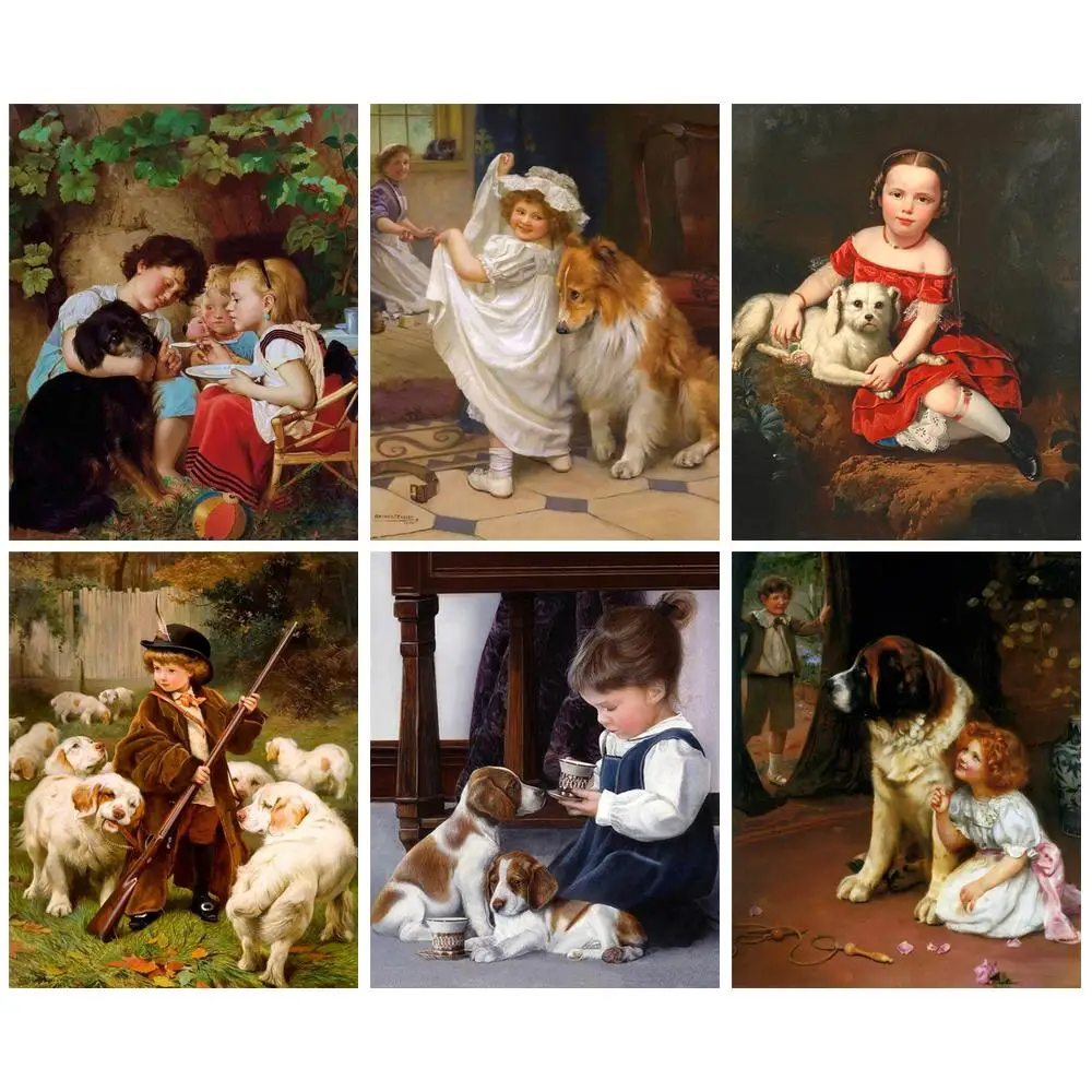 

CHENISTORY Full Diamond Mosaic Handmade Chlidren And Pet Diamond Embroidery 5D Art Painting Crafts Needlework Wall Decoration
