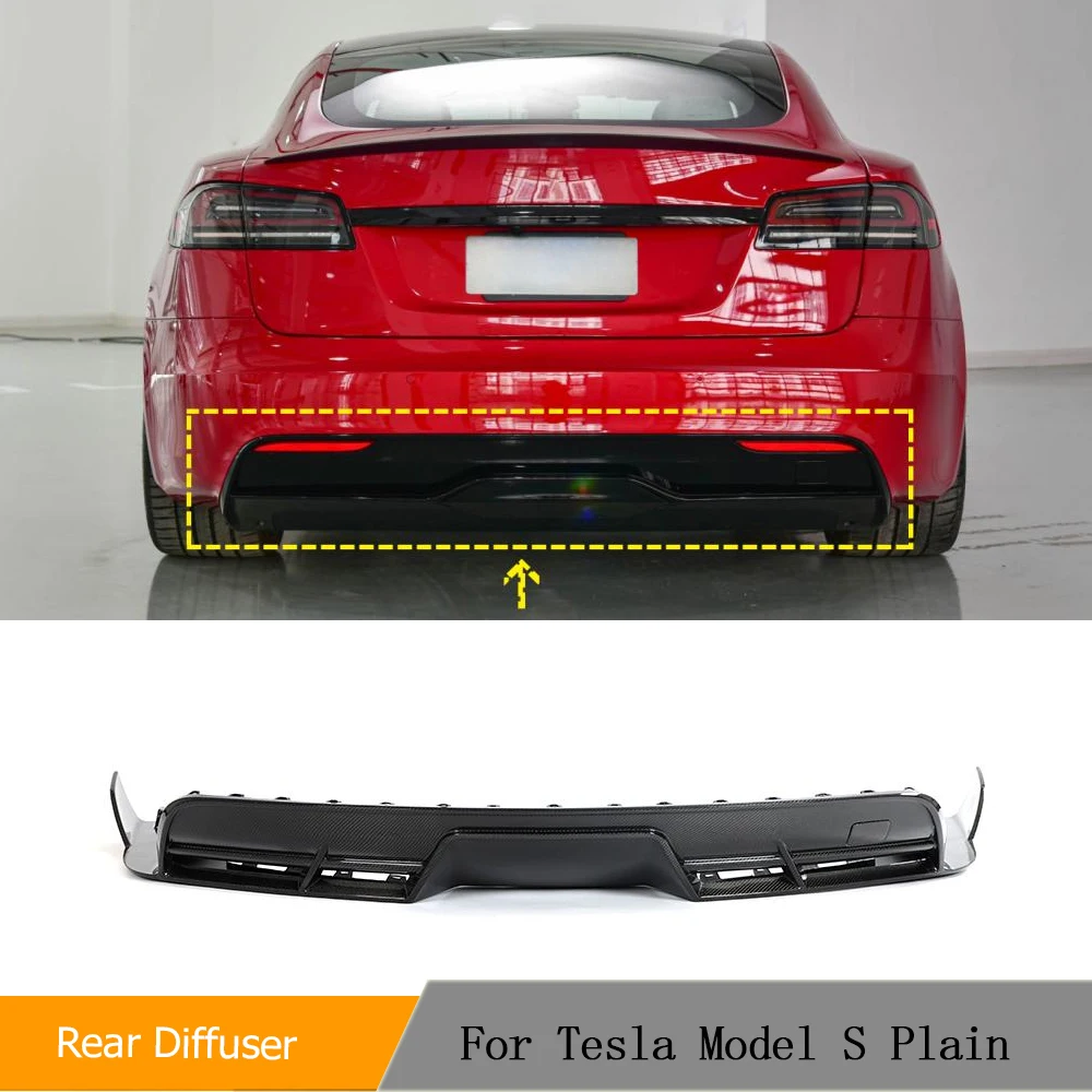 

Car Rear Diffuser Lip Spoiler Bumper Guard Splitters for Tesla Model S Plaid 2021-2023 Rear Bumper Lip Splitter Carbon Fiber