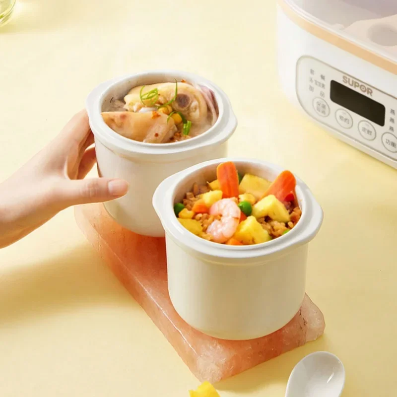 SUPOR Electric Slow Cooker with 2 Pots 0.5Lx2 Electric Stew Pot with Separated Water 220V Ceramic Baby Food Supplement BB Pot 4