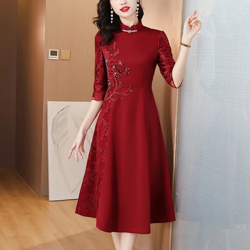 

Wedding dress noble 2023 autumn dress new large size improved cheongsam vintage dress