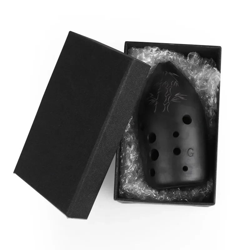 Professional 10-hole Black Pottery Xun Double-chamber Playing Pure Sound Quality Blowing Hole Polishing Chinese Wind Instrument