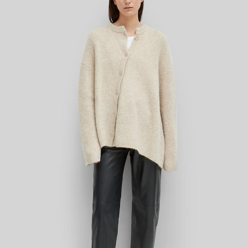 

Women's Loose Asymmetric Slouchy Knit Cardigan Sweater, Cashmere Wool Sweater, Simple Commuter, Autumn and Winter, Totem *