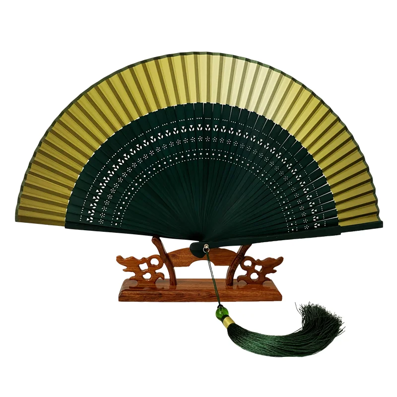 Edo Japanese Style Folding Fan Kimono Fan Real Silk Female Small Flower Carved Gradient Blank Golden