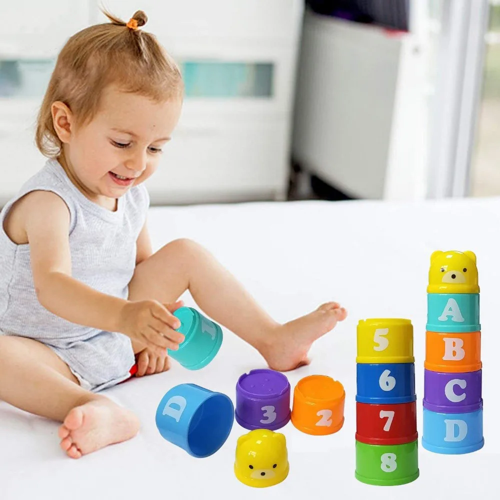 Kids Bathroom Stacked Cups Set Toys Water/Beach Games Tool Cup Stacking Educational Toys for Baby Bathtub Toddlers Birthday Gift 3