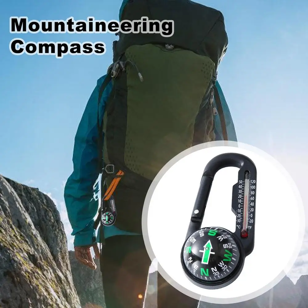 Description Picture 2 of itemOutdoor Mountaineering Buckle Compass Pointer Mini Keychain Thermometer Compass Key Hook Camping Tools Compass Carabiners