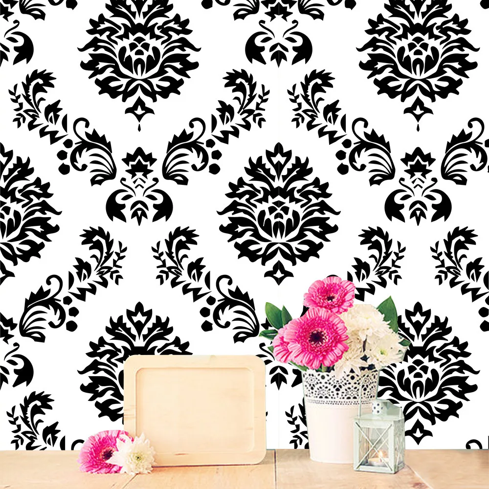 

Damask Peel and Stick Wallpaper Black White Pre-Pasted Removable Contact Paper Vinyl Self-Adhesive Furniture Stickers for Home