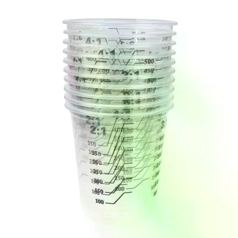 10Pcs 500ml 일회용 투명 플라스틱 페인트 혼합 컵 혼합 용기 페인트 혼합 교정 컵