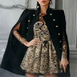 Vonda elegante mulher sem mangas capa de gola alta duplo breasted botão poncho casaco femme vintage manto manteau oversize