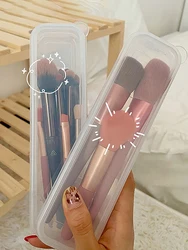 Transparent Makeup Brush Organizer with Cover - Portable Cosmetic Storage (Clear)