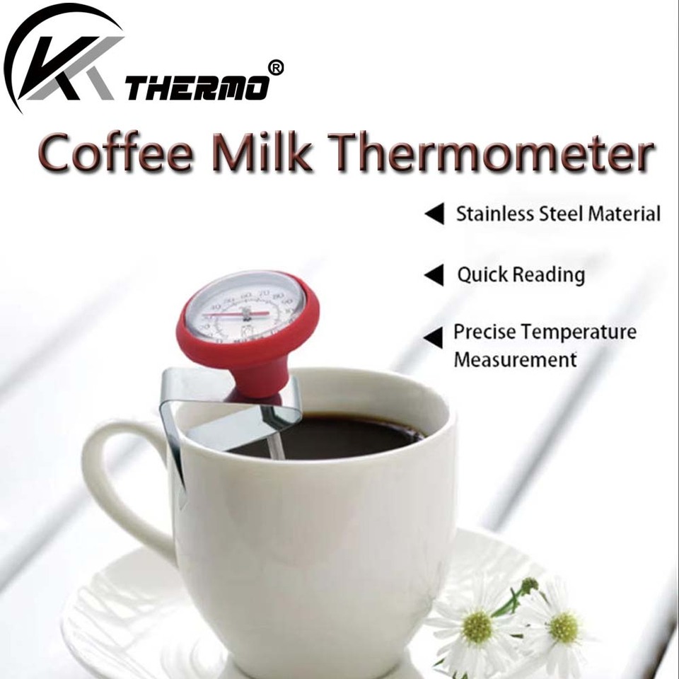 Coffee Milk Thermometer 0-120°C | Stainless Steel Digital-Free Temperature Gauge with Clip for Espresso, Latte, Tea & Hot Drinks