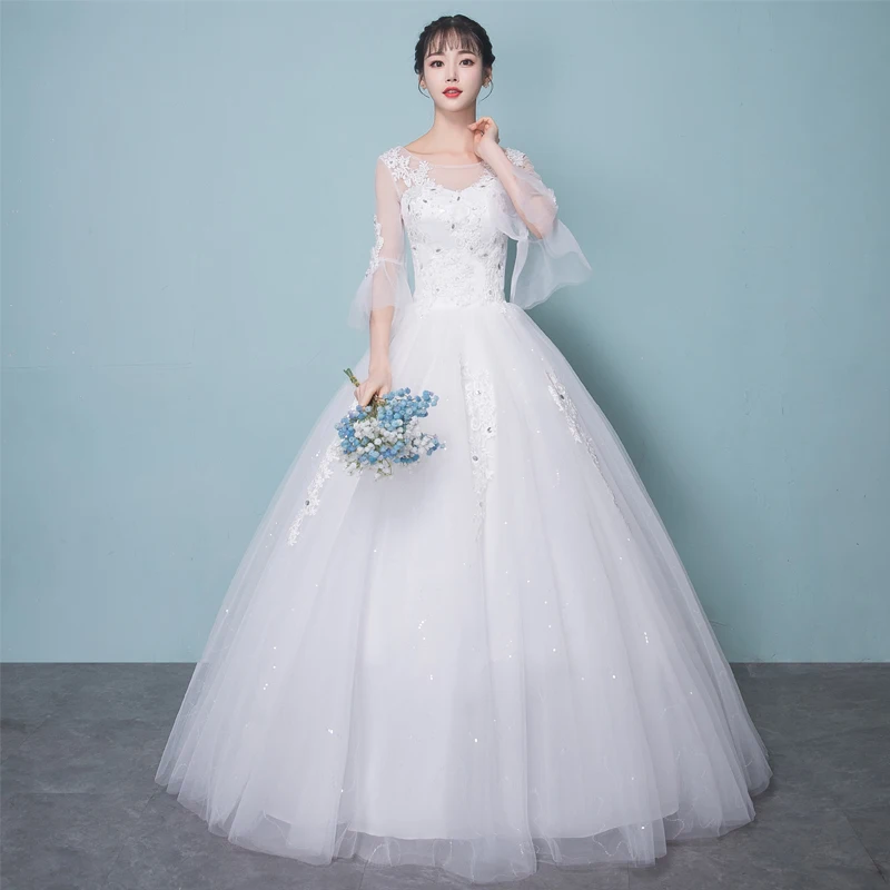 Abiti Da Sposa Classici Con Scollo A O Con Maniche Svasate Applique In Pizzo Elegante Sukienka Na Wesele New Tulle Abiti Da Sposa