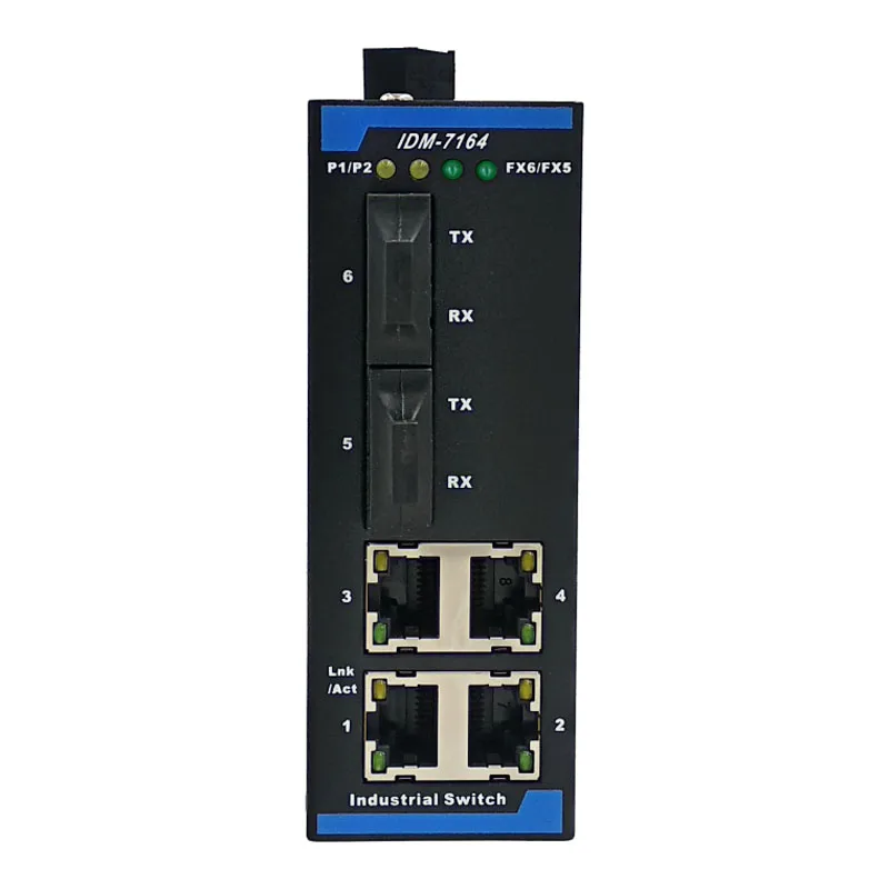 idm-7164-6-porte-switch-industriale-100m-2-switch-ethernet-elettrico-ottico-4-su-guida-din