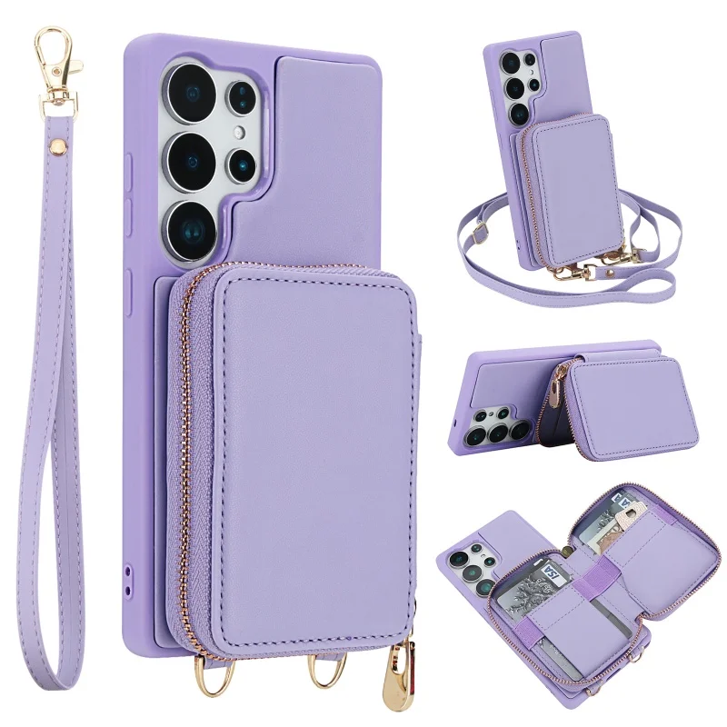 Crossbody Leather Wallet Phone Case with Zipper Cover