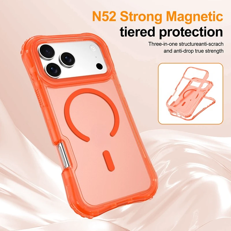 Armor 3IN1 PC TPU Magnetic Charging Clear Case for iPhone 17 Pro Max - Magnetic Ring