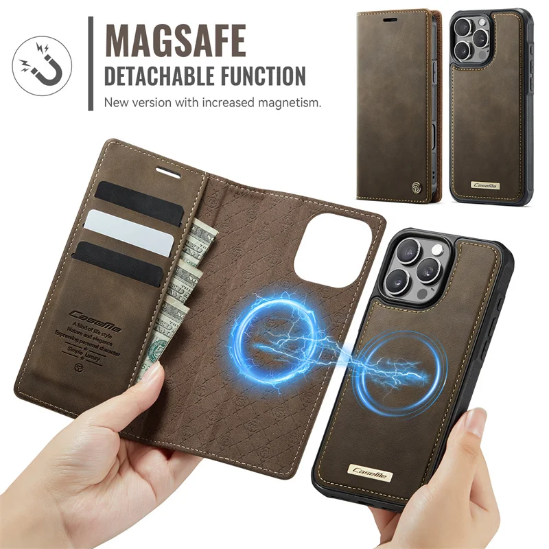 Magnetic PU Leather Flip Card Wallet Phone Case with Magsafe Wireless Charging Cover